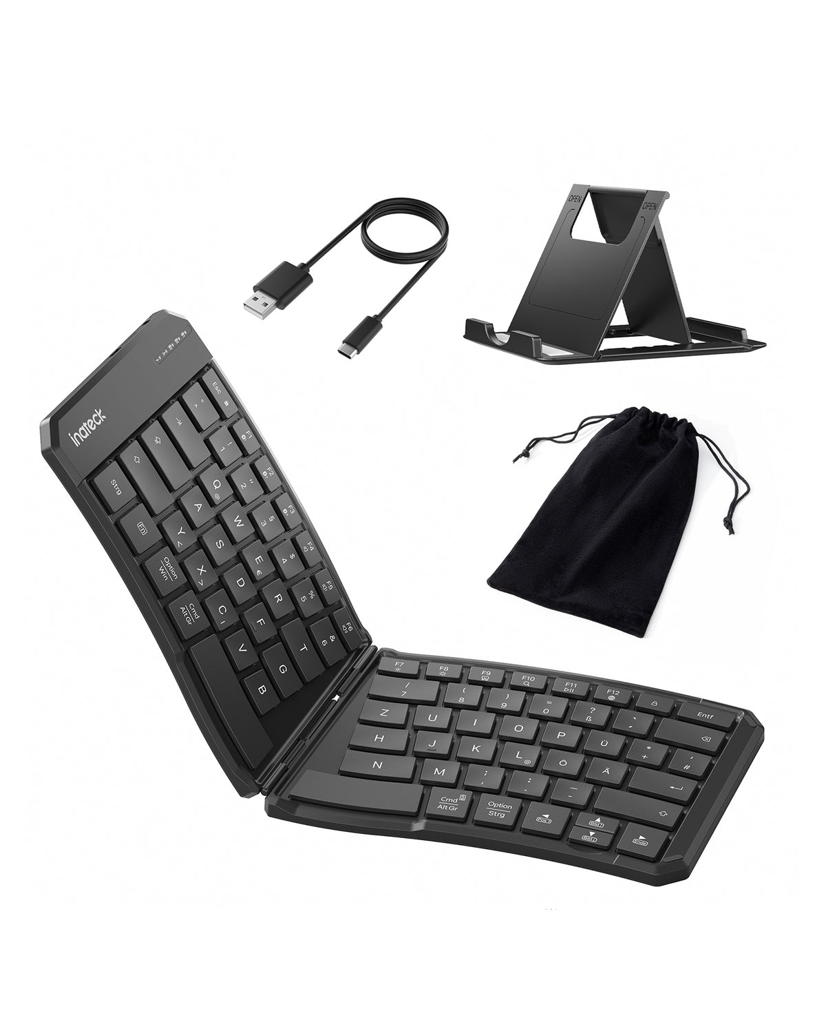 inateck DE Faltbare Tastatur Ergonomische, QWERTZ,mit 3 Bluetooth, Nomad Ergo KB603