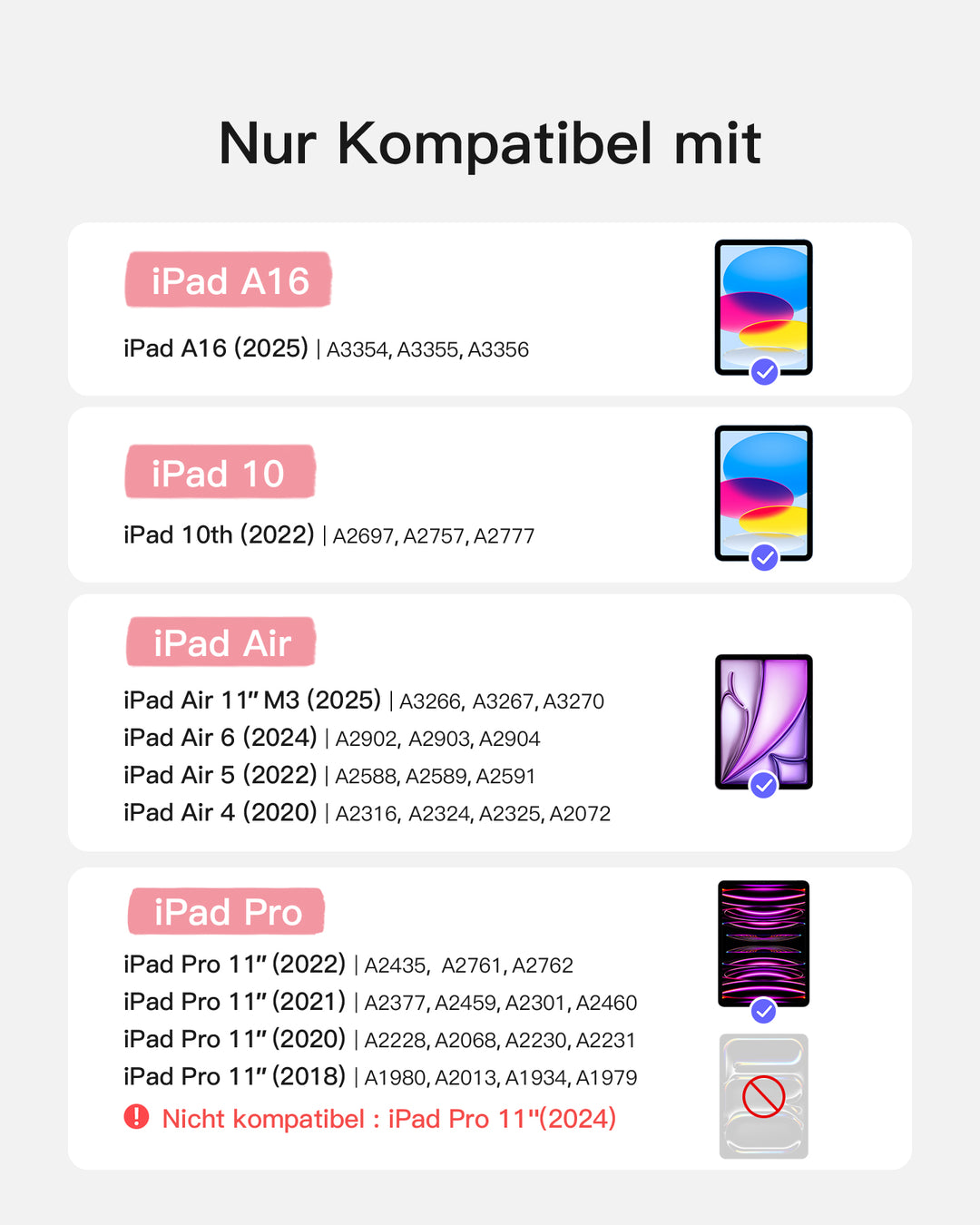 Ultraleicht Tastatur für iPad 11" (A16 2025), iPad 10, iPad Air 11" M4/M3/M2 (2026/2025/2024), iPad Air 5/4, iPad Pro 11