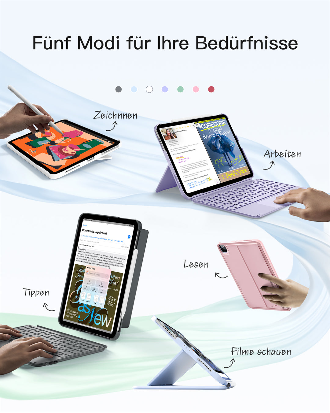 Ultraleicht Tastatur für iPad 11" (A16 2025), iPad 10, iPad Air 11" M4/M3/M2 (2026/2025/2024), iPad Air 5/4, iPad Pro 11