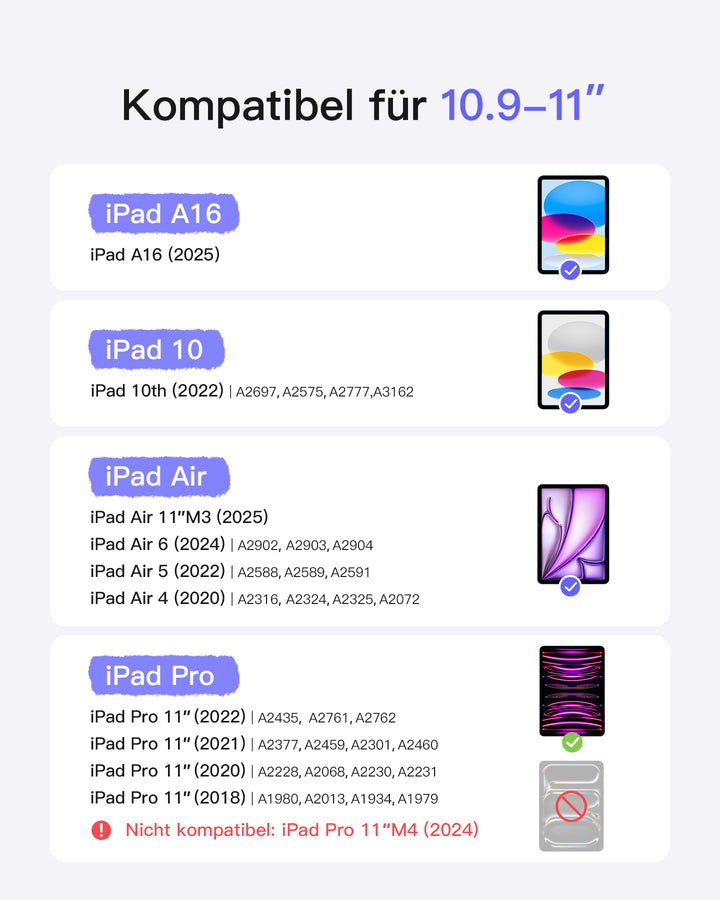 inateck DE Ultraleicht Tastatur Hülle für iPad 11" (A16 2025), iPad 10; iPad Air 11" M3/M2 (2025/2024), iPad Air 5/4; iPad Pro 11" 