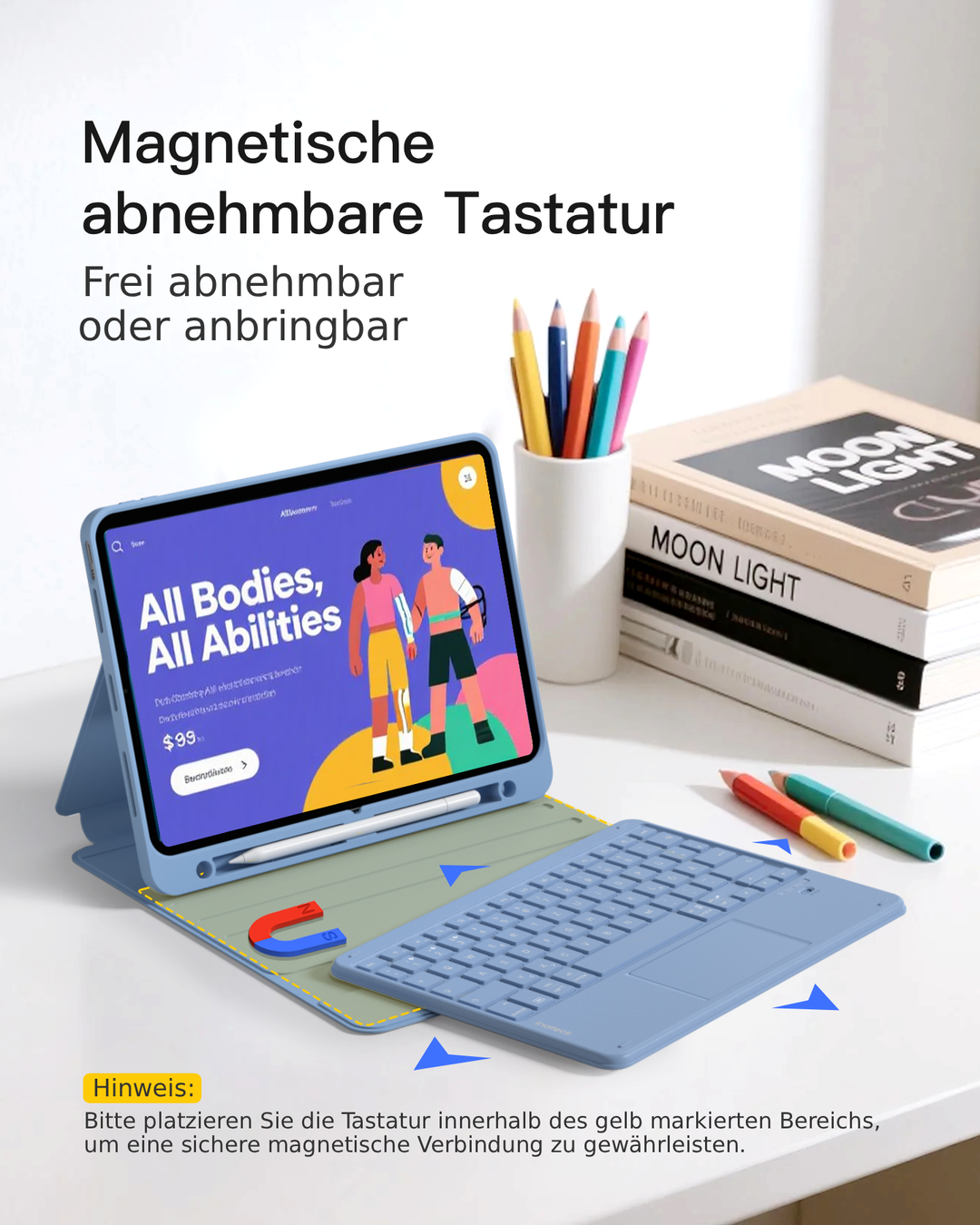Abnehmbar Tastatur für iPad 11" A16 (2025), iPad Air 11" M4/M3/M2 (2026/2025/2024), iPad Air 10.9" 5/4, iPad Pro 11" 4/3