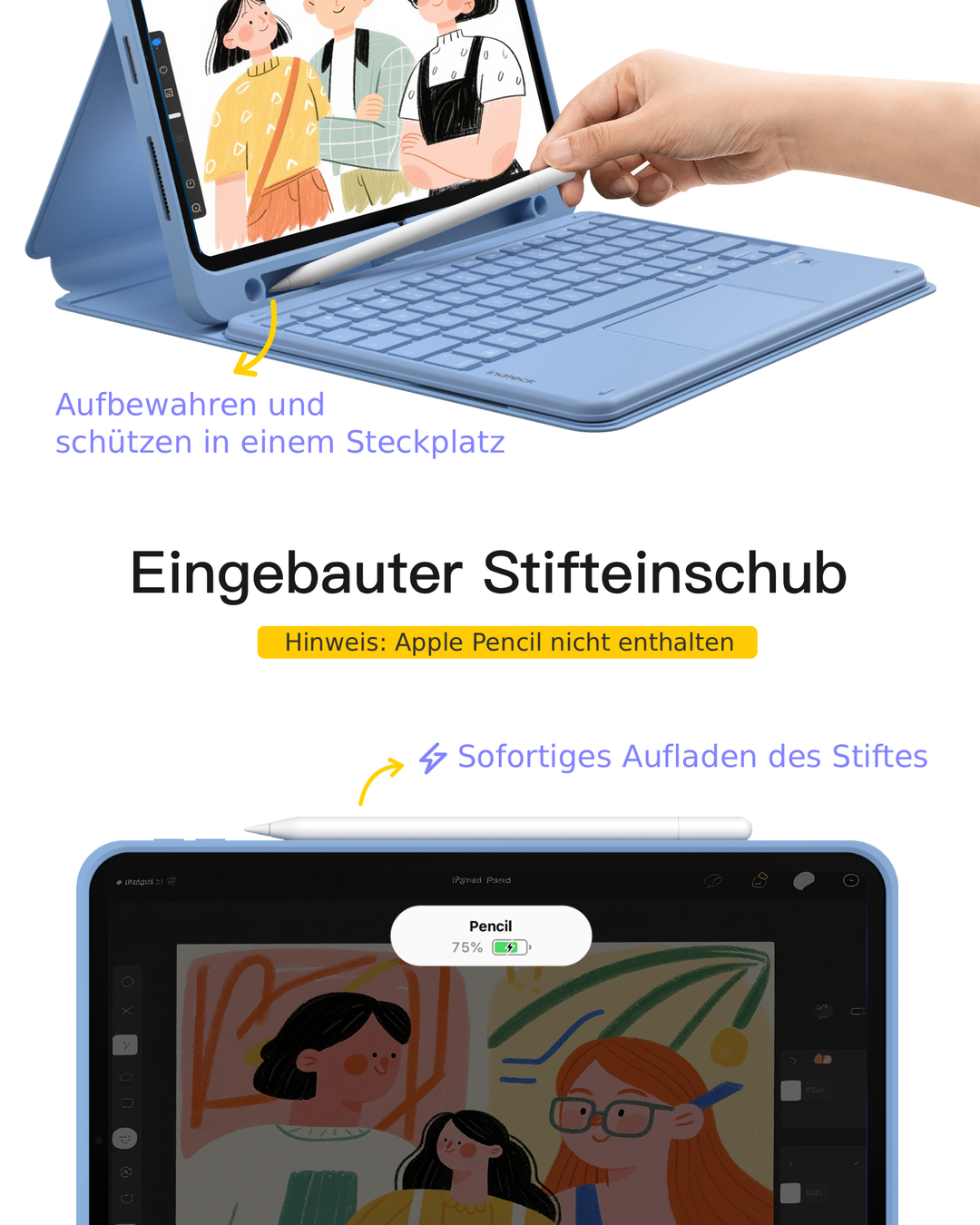Abnehmbar Tastatur für iPad 11" A16 (2025), iPad Air 11" M4/M3/M2 (2026/2025/2024), iPad Air 10.9" 5/4, iPad Pro 11" 4/3