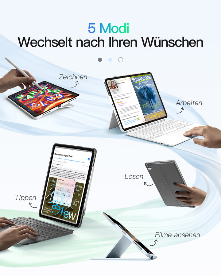inateck DE Inateck Abnehmbar Tastatur Hülle Kompatibel mit iPad Air 13"(2025/2024), iPad Pro 12.9" 6/5/4/3 Gen,QWERTZ, AceTouch, KB