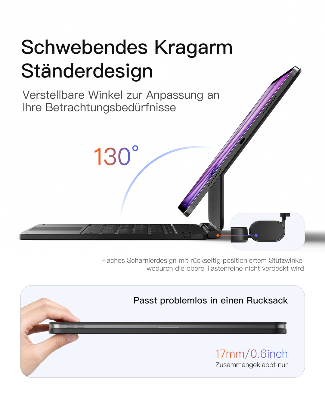 NeoMagic Magnetische Tastatur Hülle für iPad Pro 13 2025/2024(M5/M4),LED Smart Power-Anzeige, QWERTZ, mit Stifthalter, K