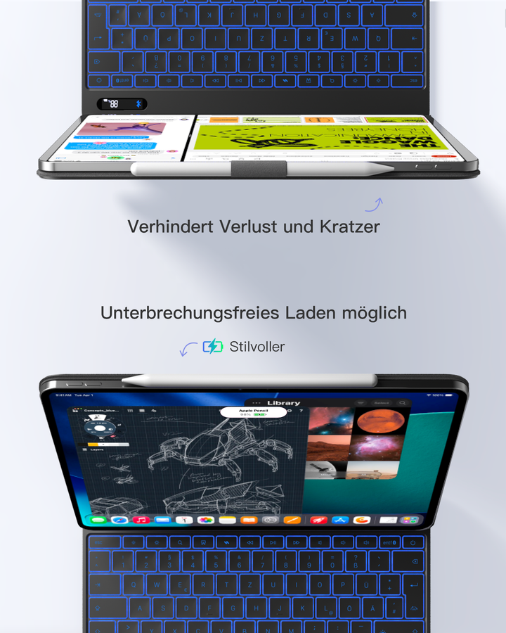 NeoMagic Magnetische Tastatur Hülle für iPad Pro 13 2025/2024(M5/M4),LED Smart Power-Anzeige, QWERTZ, mit Stifthalter, K