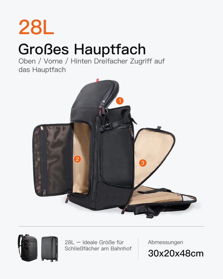 Handgepäck Rucksack 28-40L, TSA Freundlich Groß Reiserucksack Spritzwassergeschützt Travel Backpack für 17 Zoll Laptop, BPX31