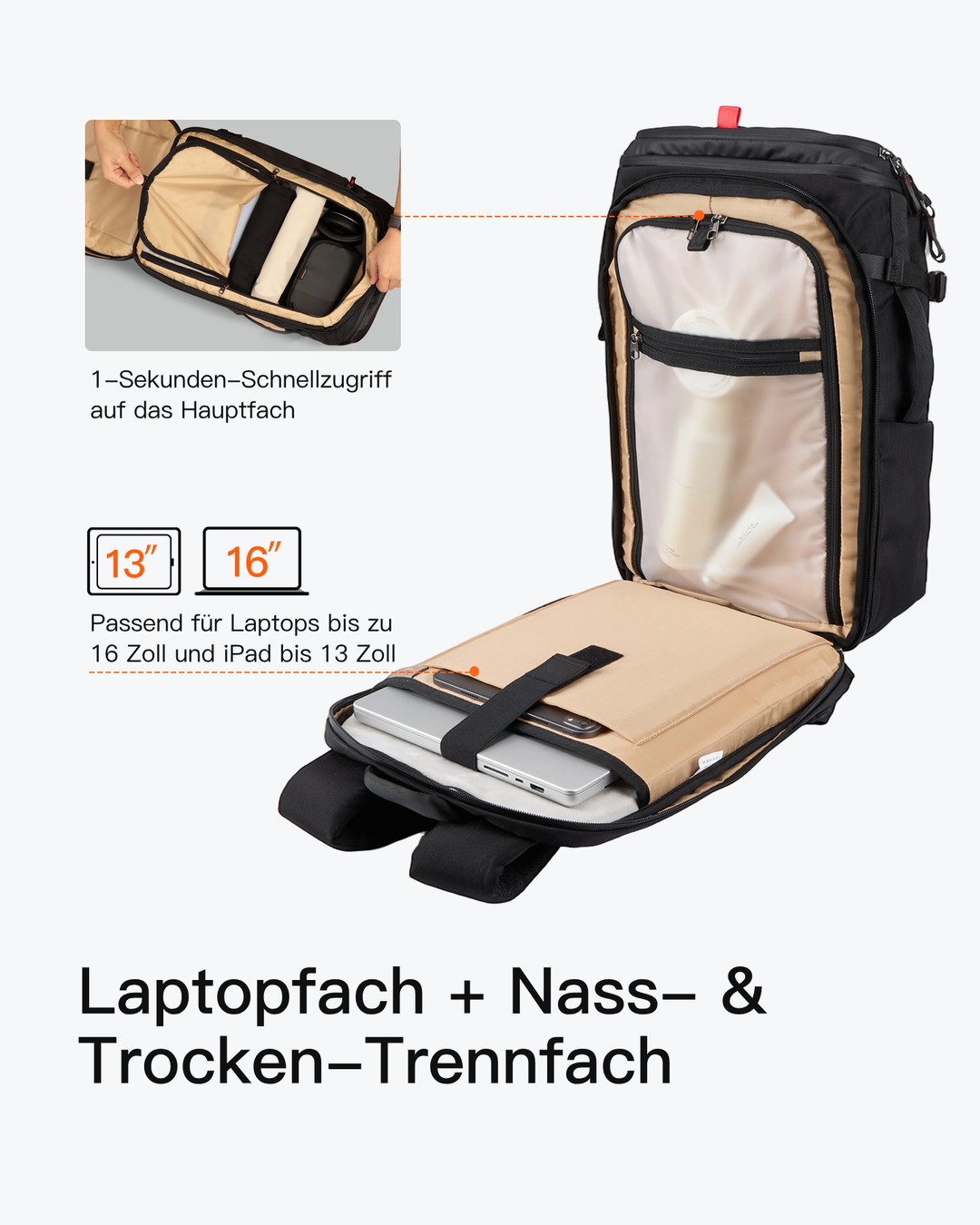 Handgepäck Rucksack 28-40L, TSA Freundlich Groß Reiserucksack Spritzwassergeschützt Travel Backpack für 17 Zoll Laptop, BPX31