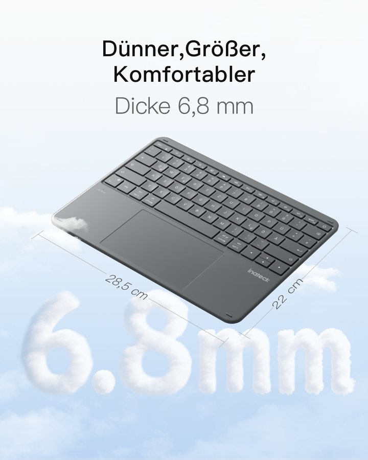 Inateck Bluetooth Tastatur mit 5,9 Zoll großem Touchpad, QWERTZ, 3 Kanäle, iPad/Tablet/Windows, KB105