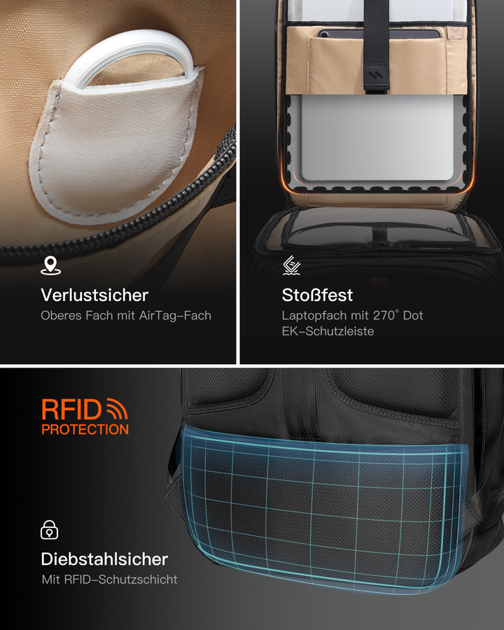 Handgepäck Rucksack 28-40L, TSA Freundlich Groß Reiserucksack Spritzwassergeschützt Travel Backpack für 17 Zoll Laptop, BPX31