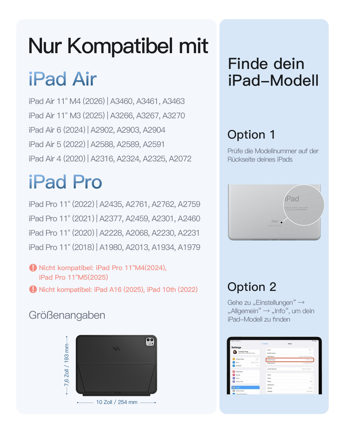 Inateck Abnehmbar Hülle mit Tastatur für iPad Air 11 Zoll(2026/2025/2024), iPad Air 5/4,für iPad Pro 11 Zoll, QWERTZ, Ac