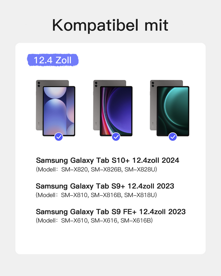 Inateck Bluetooth Tastatur Hülle für Samsung Galaxy Tab S10+/S9+/S9 FE+ 12,4 Zoll, Touchpad und Stifthalter, QWERTZ, N0066