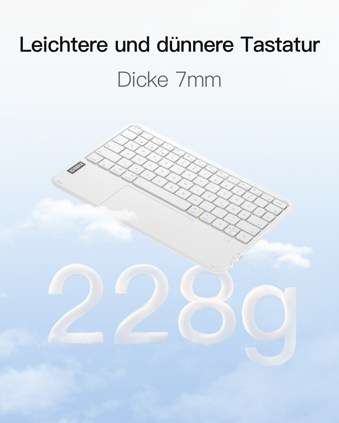 Ultraleichte Tablet Tastatur Kabellose QWERTZ Deutsch mit Trackpad, kompatibel mit iPad/Tablet/Windows/Laptop/PC, KB0110