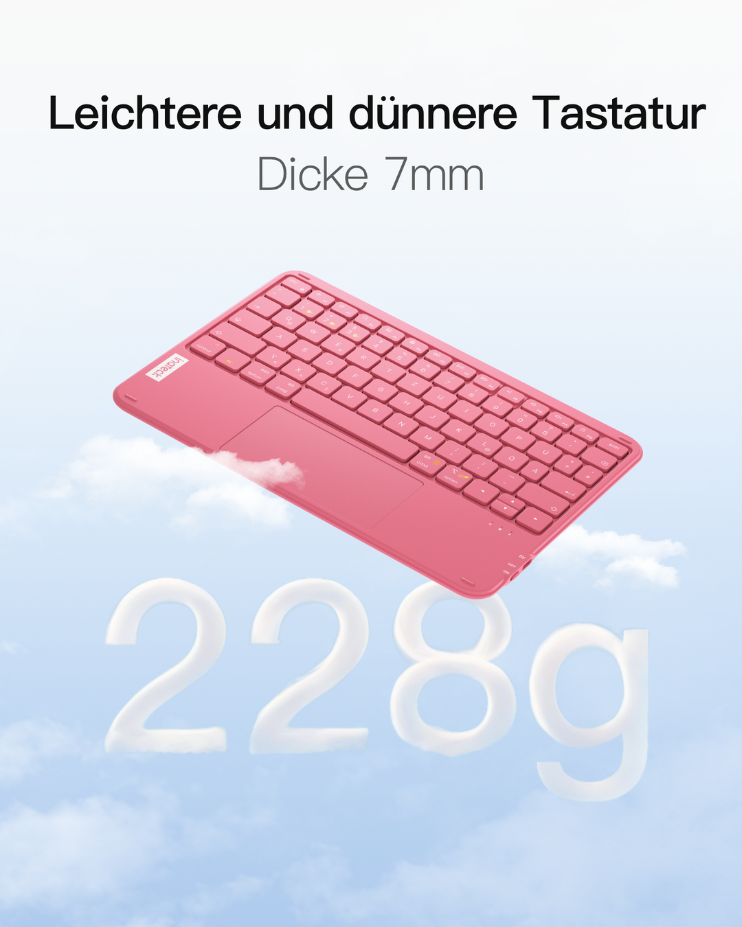 Ultraleichte Tablet Tastatur Kabellose QWERTZ Deutsch mit Trackpad, kompatibel mit iPad/Tablet/Windows/Laptop/PC, KB0110
