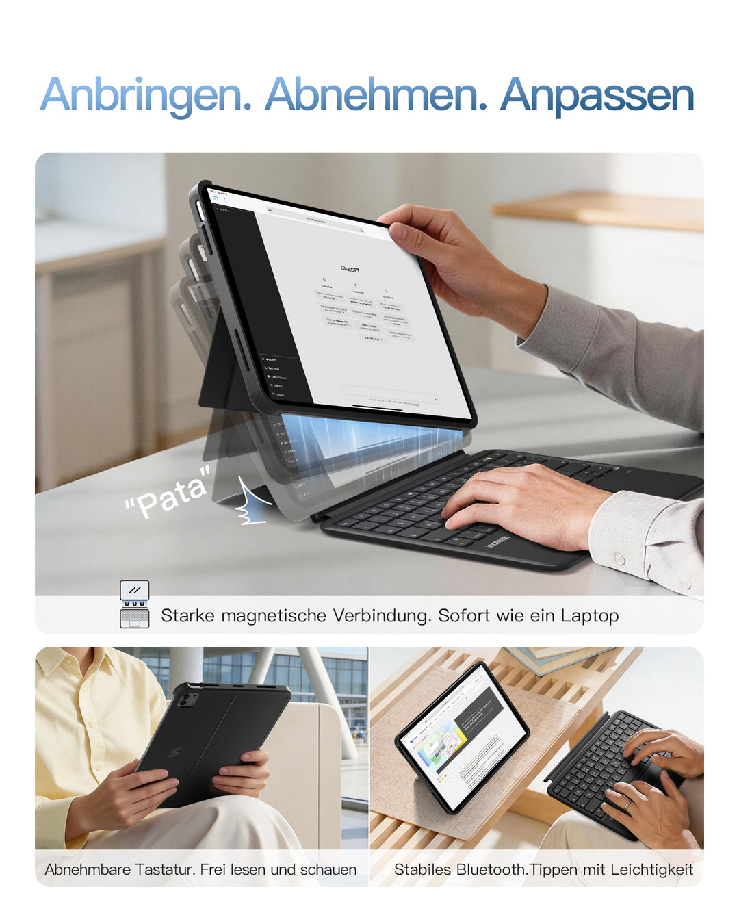 Abnehmbar Hülle mit Tastatur für iPad 11" A16 2025, iPad 10.9" 2022,mit Stifthalter, QWERTZ, AceTouch Pro, KB403-10 | Re