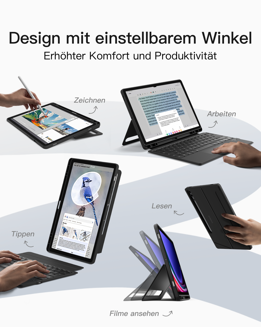 Inateck Bluetooth Tastatur Hülle für Samsung Galaxy Tab S10+/S9+/S9 FE+ 12,4 Zoll, Touchpad und Stifthalter, QWERTZ, N0066