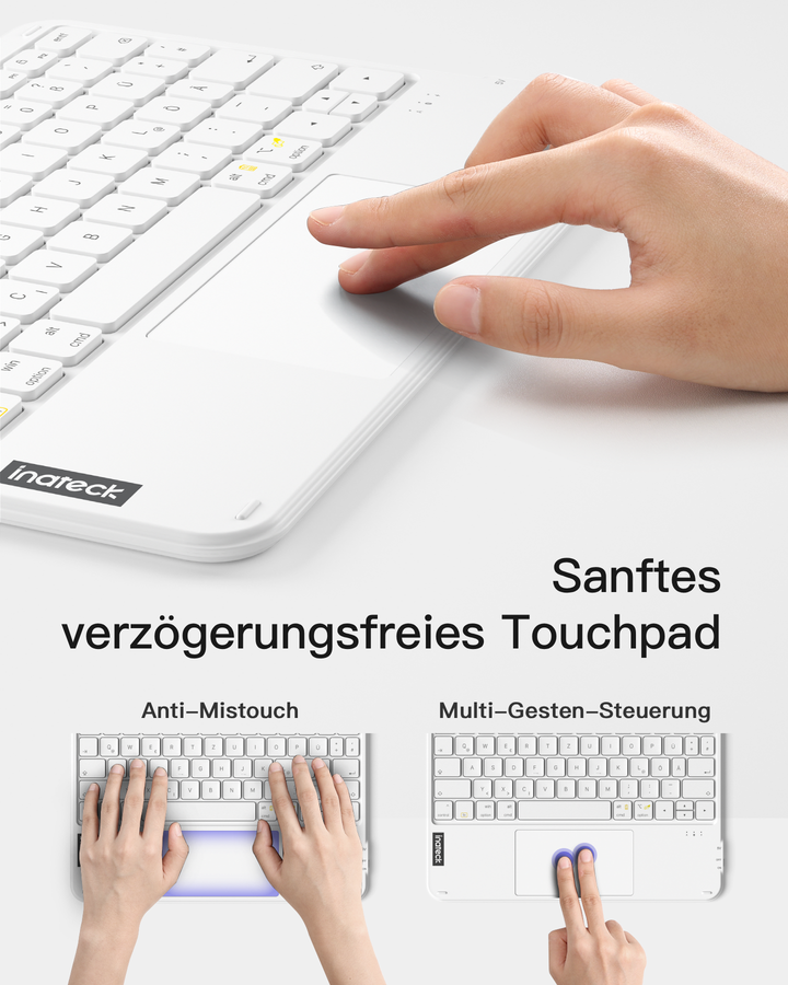 Ultraleichte Tablet Tastatur Kabellose QWERTZ Deutsch mit Trackpad, kompatibel mit iPad/Tablet/Windows/Laptop/PC, KB0110