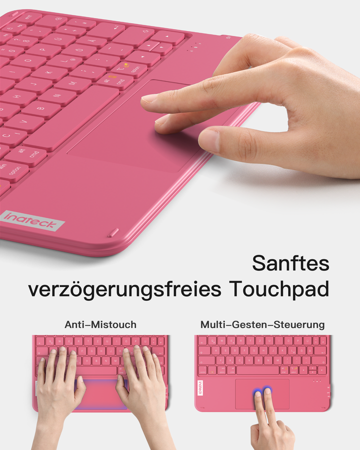 Ultraleichte Tablet Tastatur Kabellose QWERTZ Deutsch mit Trackpad, kompatibel mit iPad/Tablet/Windows/Laptop/PC, KB0110