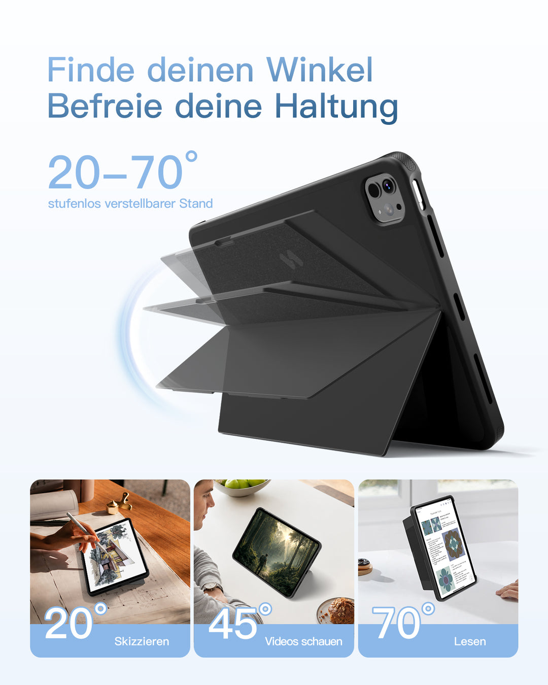Abnehmbar Hülle mit Tastatur für iPad 11" A16 2025, iPad 10.9" 2022,mit Stifthalter, QWERTZ, AceTouch Pro, KB403-10 | Re
