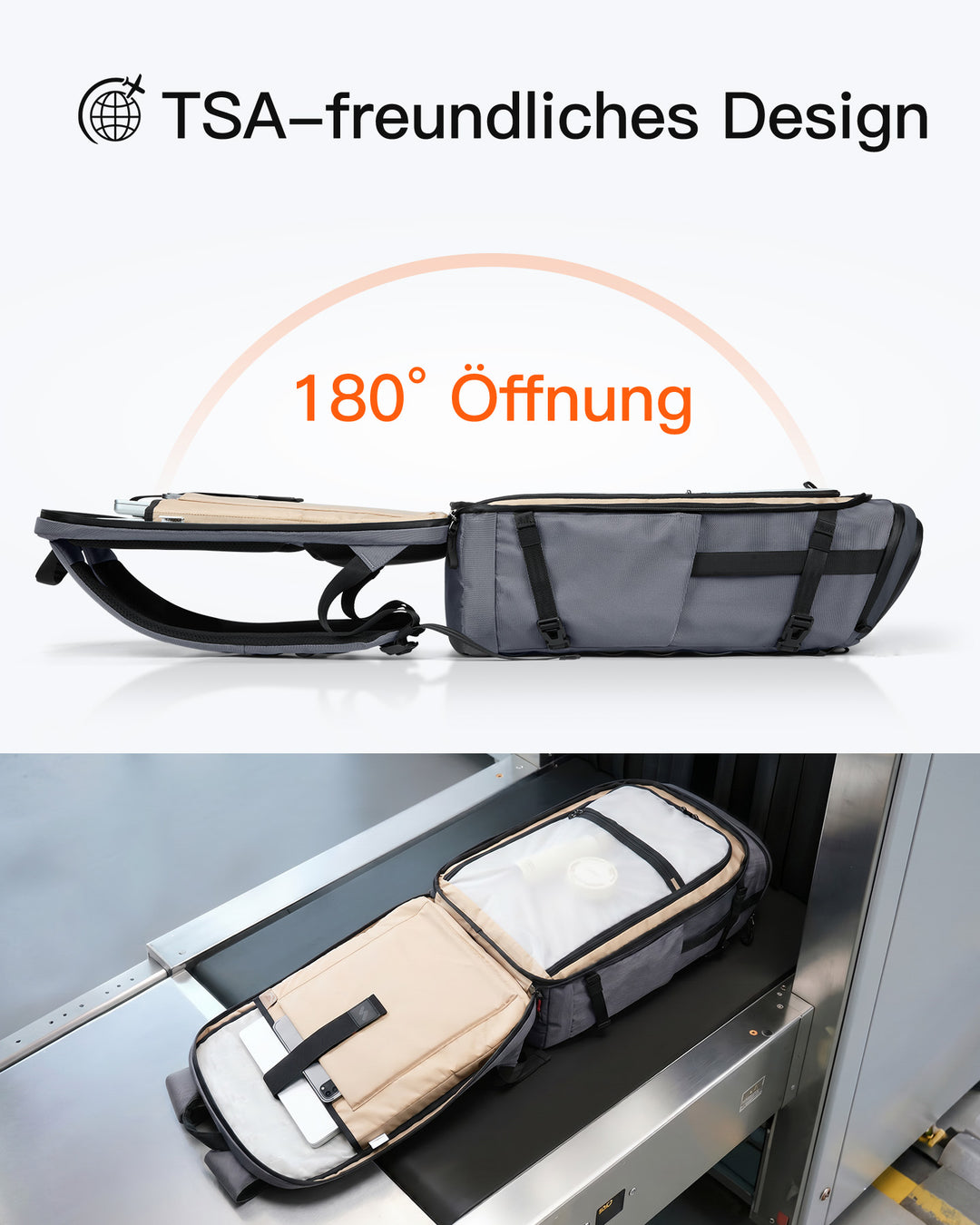 Handgepäck Rucksack 40L, TSA Freundlich Groß Reiserucksack Spritzwassergeschützt Travel Backpack für 17 Zoll Laptop, BPX
