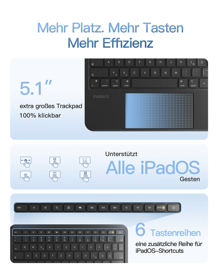 Abnehmbar Hülle mit Tastatur für iPad 11" A16 2025, iPad 10.9" 2022,mit Stifthalter, QWERTZ, AceTouch Pro, KB403-10 | Re