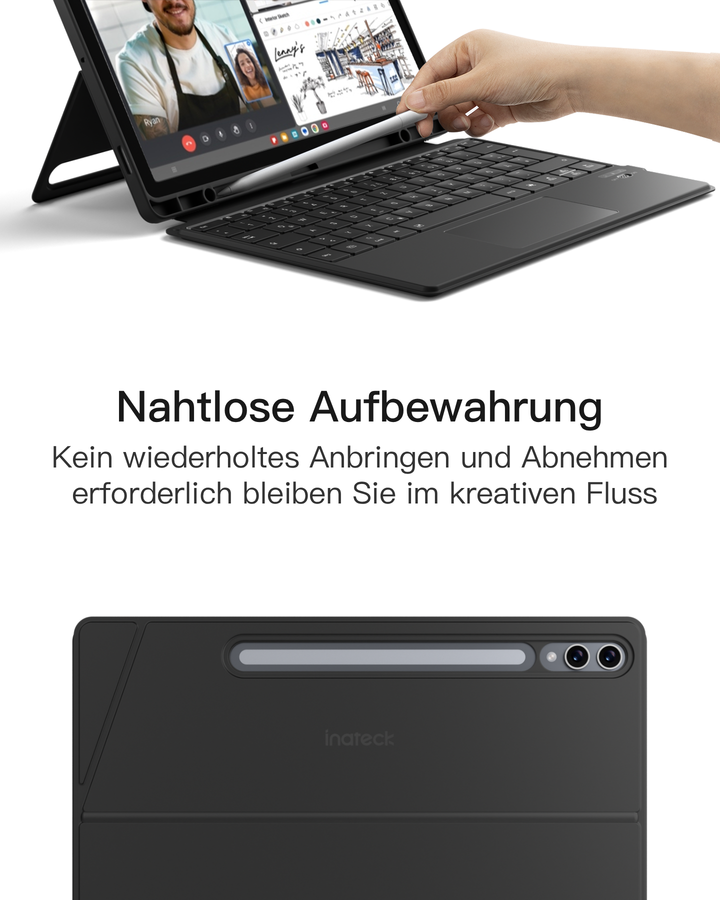 Inateck Bluetooth Tastatur Hülle für Samsung Galaxy Tab S10+/S9+/S9 FE+ 12,4 Zoll, Touchpad und Stifthalter, QWERTZ, N0066