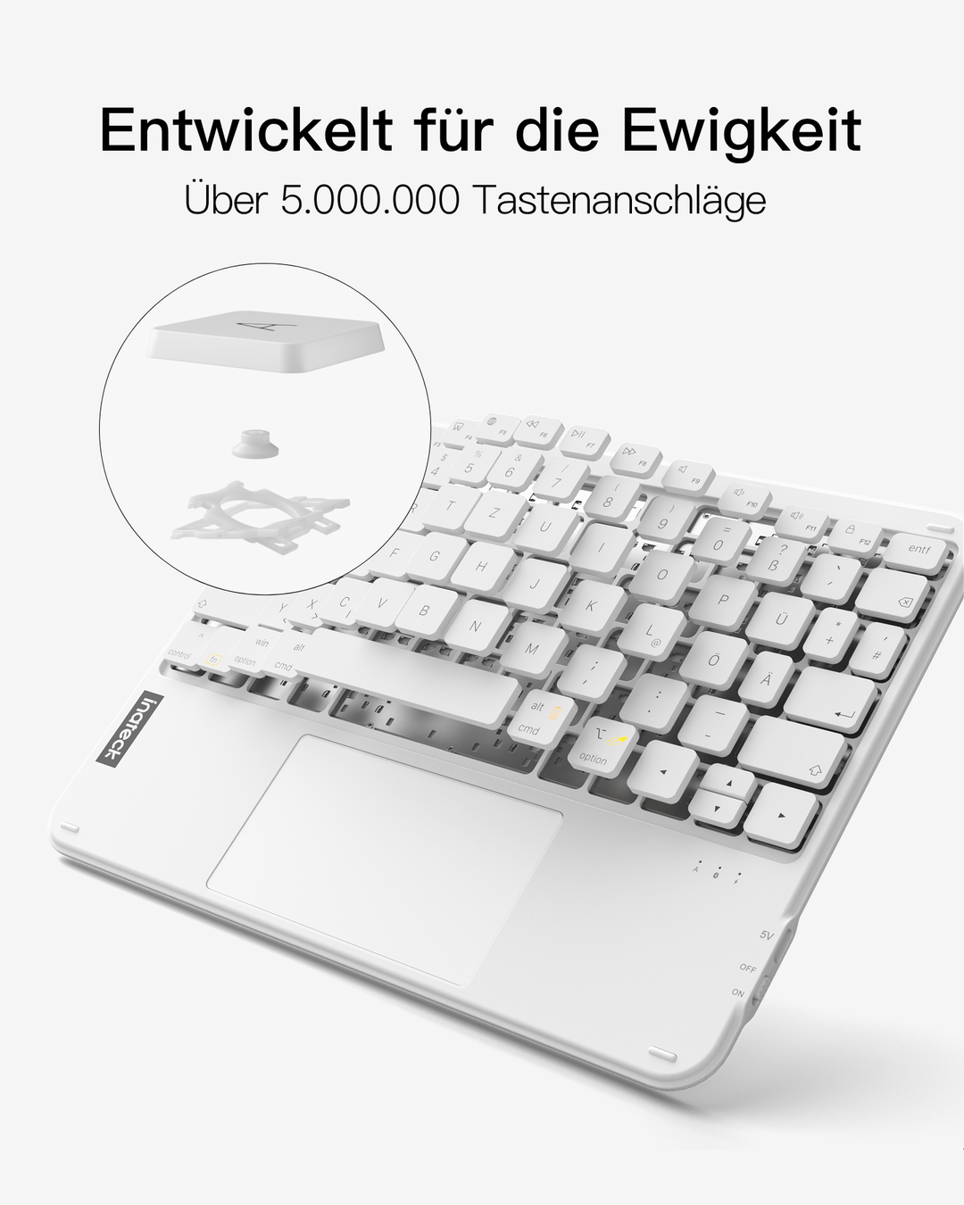 Ultraleichte Tablet Tastatur Kabellose QWERTZ Deutsch mit Trackpad, kompatibel mit iPad/Tablet/Windows/Laptop/PC, KB0110