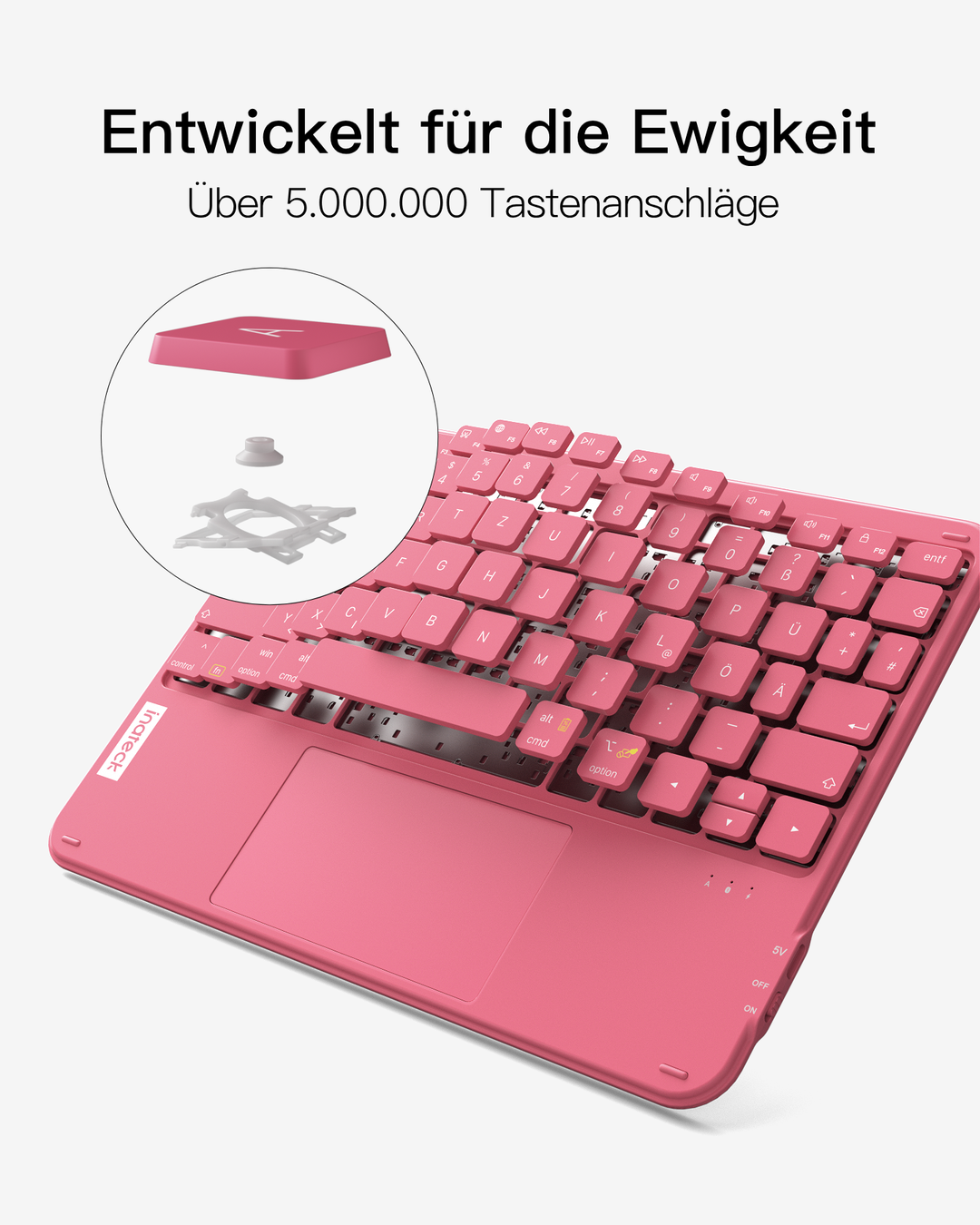 Ultraleichte Tablet Tastatur Kabellose QWERTZ Deutsch mit Trackpad, kompatibel mit iPad/Tablet/Windows/Laptop/PC, KB0110
