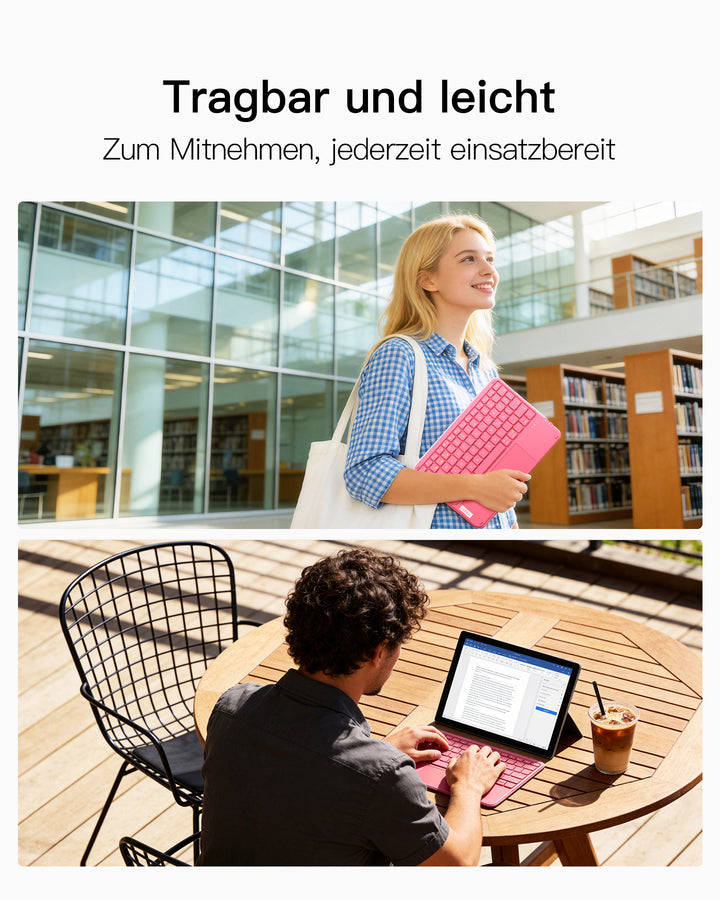 Ultraleichte Tablet Tastatur Kabellose QWERTZ Deutsch mit Trackpad, kompatibel mit iPad/Tablet/Windows/Laptop/PC, KB0110