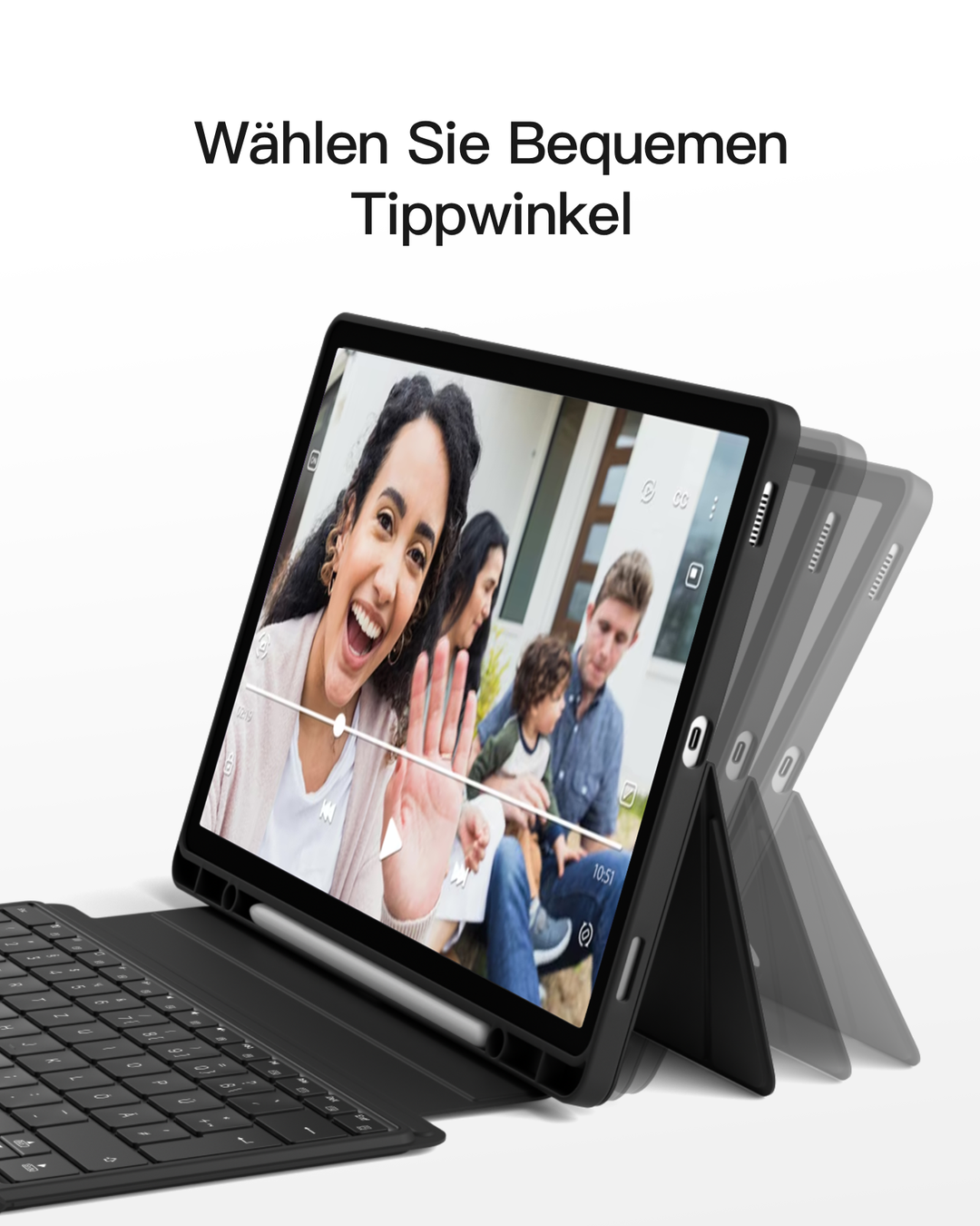 Inateck Bluetooth Tastatur Hülle für Samsung Galaxy Tab S10+/S9+/S9 FE+ 12,4 Zoll, Touchpad und Stifthalter, QWERTZ, N0066