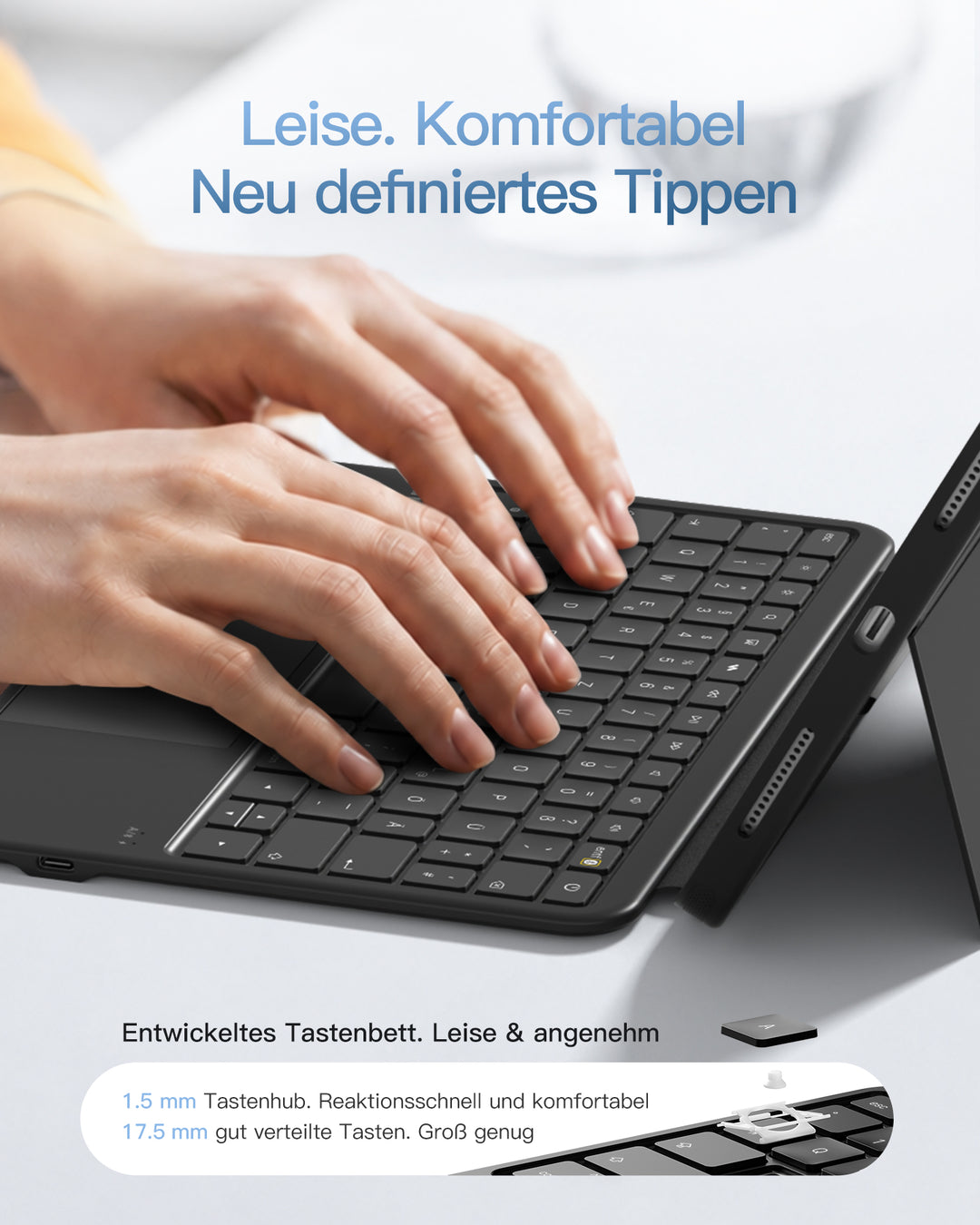 Abnehmbar Hülle mit Tastatur für iPad 11" A16 2025, iPad 10.9" 2022,mit Stifthalter, QWERTZ, AceTouch Pro, KB403-10 | Re