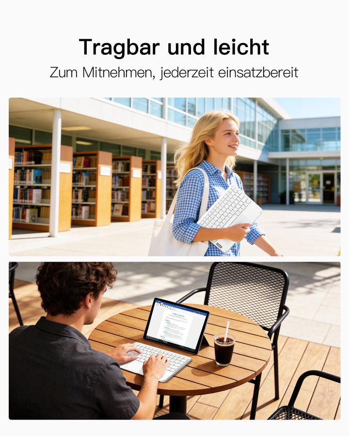 Ultraleichte Tablet Tastatur Kabellose QWERTZ Deutsch mit Trackpad, kompatibel mit iPad/Tablet/Windows/Laptop/PC, KB0110