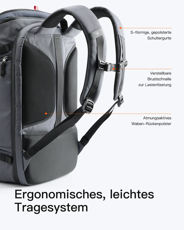Handgepäck Rucksack 40L, TSA Freundlich Groß Reiserucksack Spritzwassergeschützt Travel Backpack für 17 Zoll Laptop, BPX