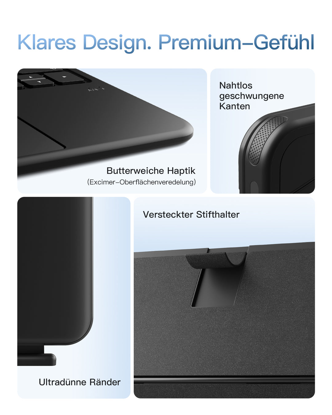 Abnehmbar Hülle mit Tastatur für iPad 11" A16 2025, iPad 10.9" 2022,mit Stifthalter, QWERTZ, AceTouch Pro, KB403-10 | Re