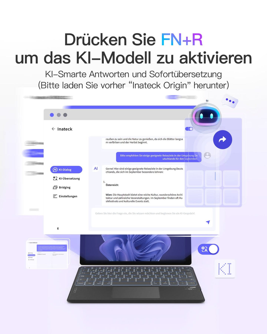 inateck DE Surface Pro AI Tastatur für Surface Pro 7/7+/6/5/4, 7 Farben Hintergrundbeleuchtung, QWERTZ, KB02027