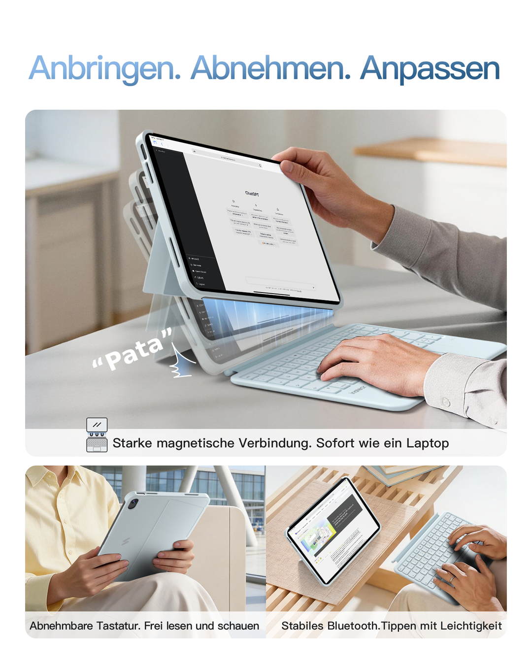 Inateck Abnehmbar Hülle mit Tastatur für iPad Air 11 Zoll(2026/2025/2024), iPad Air 5/4,für iPad Pro 11 Zoll, QWERTZ, AceTouch Pro, KB403-11A | Red Dot Design Award 2026