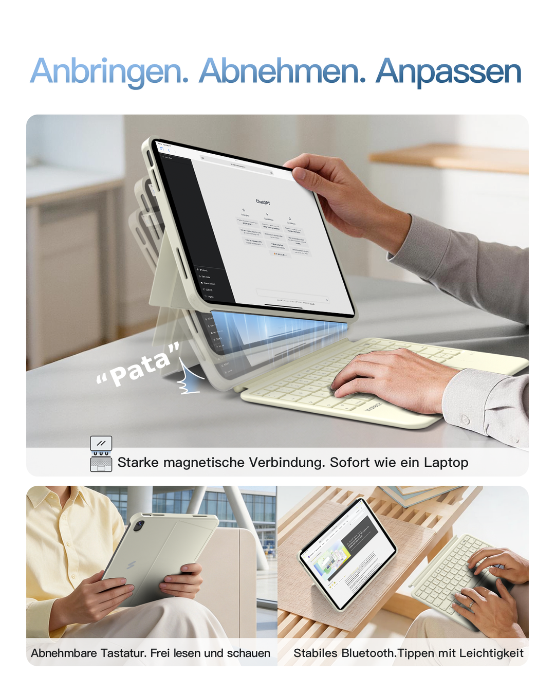 Abnehmbar Hülle mit Tastatur für iPad 11" A16 2025, iPad 10.9" 2022,mit Stifthalter, QWERTZ, AceTouch Pro, KB403-10 | Re