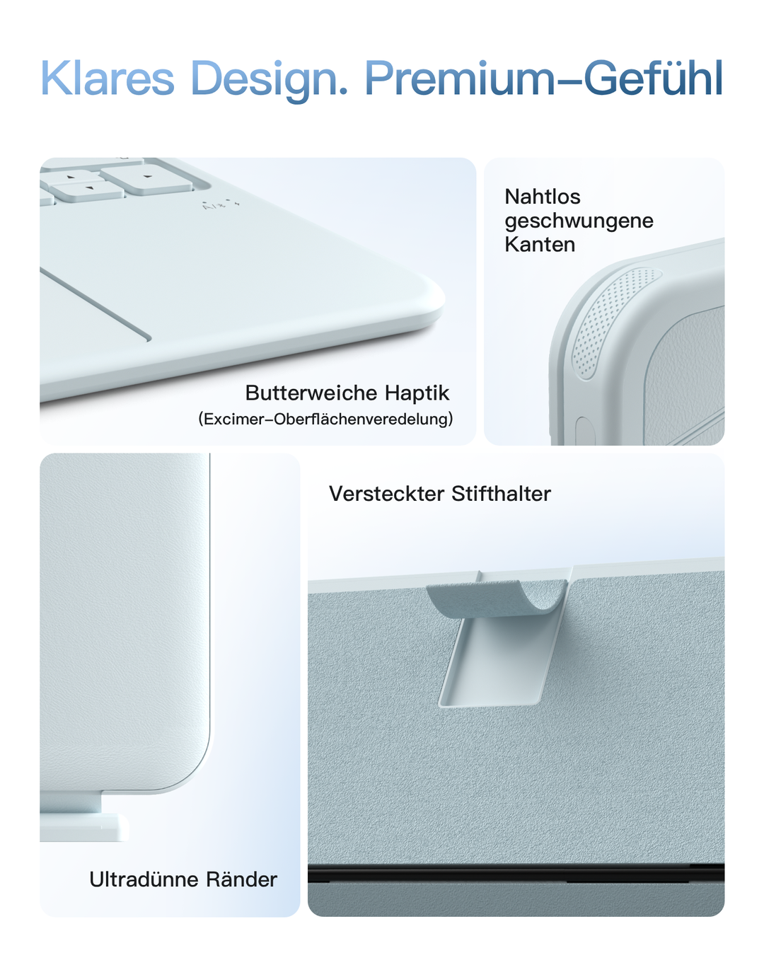 Inateck Abnehmbar Hülle mit Tastatur für iPad Air 11 Zoll(2026/2025/2024), iPad Air 5/4,für iPad Pro 11 Zoll, QWERTZ, AceTouch Pro, KB403-11A | Red Dot Design Award 2026